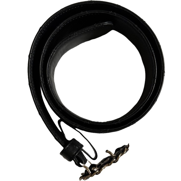 CHANEL BLACK LAMBSKIN QUILTED LEATHER BELT WITH GOLD CHAIN INTERLOCKING CC LOGO - Picture 3 of 10